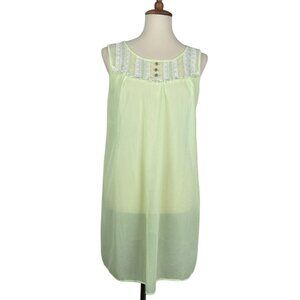Vintage Sheer Nightie Womens M Lime Green Short Lace Ruffles Button Embroidered